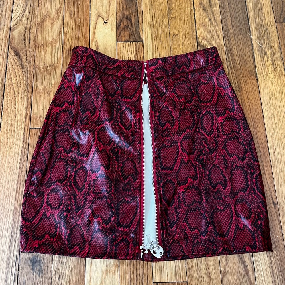 red snake skin leather skirt